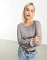 Фото #2 товара Weekday Enora knitted sheer rib sweater in grey