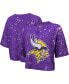 ფოტო #1 პროდუქტის Women's Threads Purple Distressed Minnesota Vikings Bleach Splatter Notch Neck Crop T-shirt