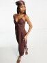 Фото #7 товара NA-KD linen halterneck midi dress in brown