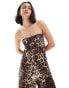 ASOS DESIGN bandeau trapeze jumpsuit in leopard print