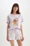 Fall in Love Garfield Regular Fit Kısa Kollu Şortlu Pijama Takımı C7953AX24HS