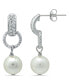 ფოტო #2 პროდუქტის Imitation Pearl Pave Cubic Zirconia Doorknocker Drop Earrings Crafted in Silver Plate