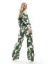 Фото #9 товара Style Cheat satin wide leg trousers in green print co-ord