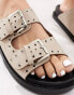 Truffle Collection wide fit double strap studded footbed sandal in taupe