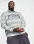 ASOS DESIGN oversized long sleeve polo t-shirt in khaki stripe with Pittsburg print