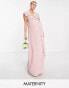 Фото #1 товара TFNC Maternity Bridesmaid flutter sleeve ruffle detail maxi dress in blush