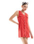 Фото #1 товара ASOS DESIGN denim waistcoat mini dress with button through in red