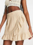 Vero Moda linen touch frill wrap mini skirt in beige