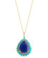 ფოტო #1 პროდუქტის EFFY® Lapis Lazuli, Turquoise, & Diamond (1/5 ct. t.w.) Pear Halo 18" Pendant Necklace in 14k Gold