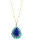 EFFY® Lapis Lazuli, Turquoise, & Diamond (1/5 ct. t.w.) Pear Halo 18" Pendant Necklace in 14k Gold