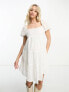 Фото #4 товара Wednesday's Girl Maternity dobby cotton puff sleeve mini smock dress in white