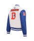 ფოტო #2 პროდუქტის Women's Cream Distressed Denver Broncos Retro Classic Vintage-Like Full-Zip Varsity Jacket