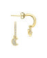 ფოტო #2 პროდუქტის Women's Sterling Silver Moon Star Cubic Zirconia Gold Plated Micro Hoop Earrings