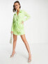 Фото #4 товара Style Cheat knot front shirt mini dress in lime green