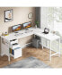 L Shaped Desk with File Drawer Cabinet, 59 Inch Corner Desk L Shaped Computer Desk with Drawers, PC Table Writing Desk for Home Office