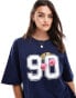 ASOS DESIGN oversized t-shirt with number and cherry graphic in navy Синий, M - EU 40-42 - фото #1