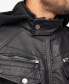 Men's Grainy Polyurethane Hooded Jacket with Faux Shearling Lining
