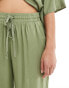 Vila linen touch tie waist wide leg trousers co-ord in green