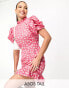 Фото #1 товара ASOS DESIGN Tall pie crust neck puff sleeve mini tea dress in pink ditsy print