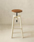 Wood and metal high swivel stool