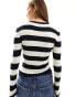 JDY ribbed long sleeve top in navy & cream stripe