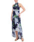 Women's Printed Mock-Neck Hi-Low A-Line Gown