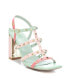 Women's Heeled Sandals With Gold Studs By Pink With Aqua Accent