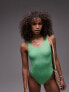 Topshop Tall scoop back crinkle swimsuit in green