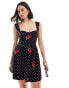 Фото #1 товара ASOS DESIGN cami strap embroidery mini dress in black with white polka dot