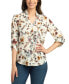 Juniors' Floral-Print Roll-Tab-Sleeve Blouse