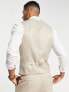 Фото #2 товара ASOS DESIGN wedding skinny suit waistcoat in linen mix in micro texture in beige