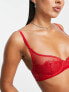 Фото #3 товара ASOS DESIGN Viv lace and mesh underwired bra with velvet trim in red