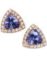 ფოტო #3 პროდუქტის Tanzanite (3/4 ct. t.w.) & Diamond (1/8 ct. t.w.) Triangle Halo Stud Earrings in 14k Rose Gold