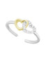 Cubic Zirconia Double Heart Toe Ring in Two Tone Silver Plate
