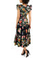 Women's Cotton Floral-Print Tie-Waist Midi Dress