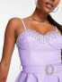 Фото #3 товара Miss Selfridge Petite faux leather bustier diamante fringe belted mini dress in lilac