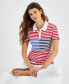 ფოტო #3 პროდუქტის Women's Striped Short Sleeve Polo Shirt