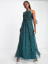 Фото #4 товара Maya all over sequin halterneck maxi dress in emerald green