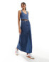 Фото #2 товара Something New Denim maxi skirt with contrast split front pannel co-ord in medium blue wash