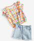 Фото #2 товара Toddler Girls Painted Plaid Ruffled Top, Created for Macy's