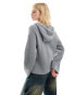 Фото #4 товара Monki knitted rib hoodie zip up cardigan in grey melange