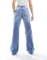 Stradivarius wide leg dad jean with rips in medium wash blue