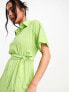 Monki tie waist midi shirt dress in green