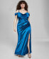 Фото #1 товара Trendy Plus Size Off-The-Shoulder Satin Gown