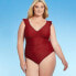 Фото #1 товара Women's Plus Size Cap Sleeve Plunge One Piece Swimsuit - Kona Sol Burgundy 24W