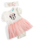 ფოტო #1 პროდუქტის Baby Girls Minnie Mouse Ribbed Bodysuit Tulle Dress & Headband, 2 Piece Set