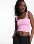 ASOS DESIGN shirred crop top with broderie straps in pink Розовый, 34 - фото #1