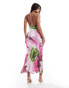 ASOS DESIGN cowl neck maxi dress with cross back detail in oversized floral Großes Blumenmuster in Lila, S - EU 36-38 - фото #3