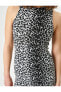 Фото #33 товара Leopar Desenli Midi Elbise Kolsuz Slim Fit Yırtmaç Detaylı