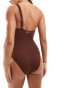 River Island textured one shoulder detail swimsuit in brown Коричневый, 34 - фото #4